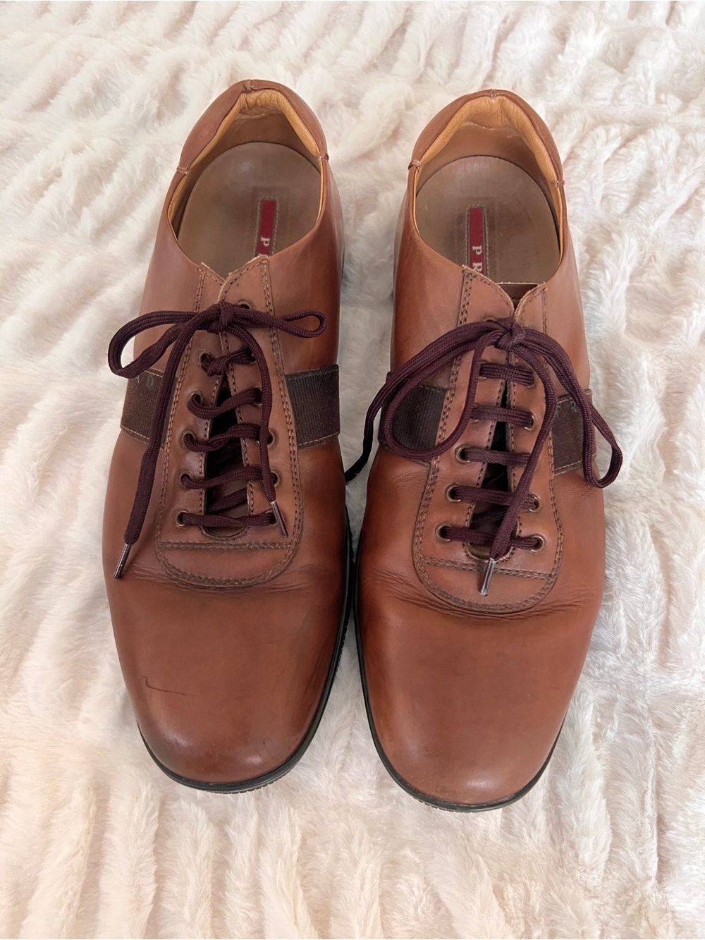Vintage Prada Sport Linea Rossa Brown Leather Sneaker Oxfords Size UK 10 / US 11